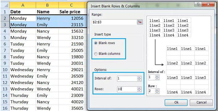 Chèn nhiều hàng hoặc cột trống trong Excel cùng một lúc?