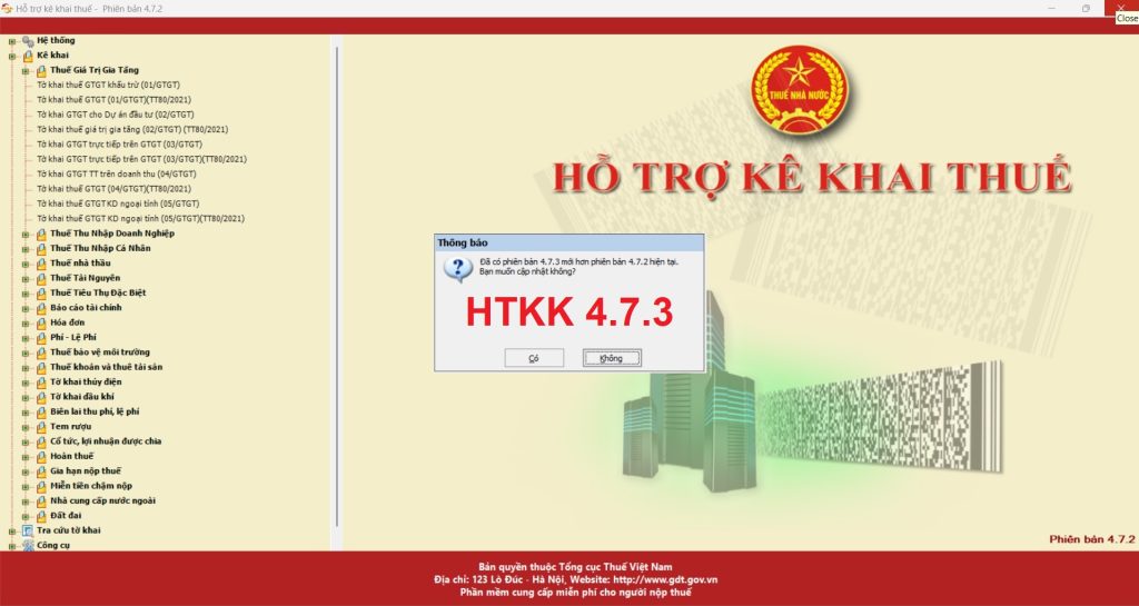 Phần mềm hỗ trợ kê khai HTKK 4.7.3 18/03/2022
