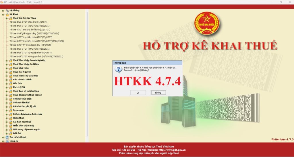 HTKK 4.7.4 phần mềm hỗ trợ kê khai thuế mới nhất ngày 21/03/2022